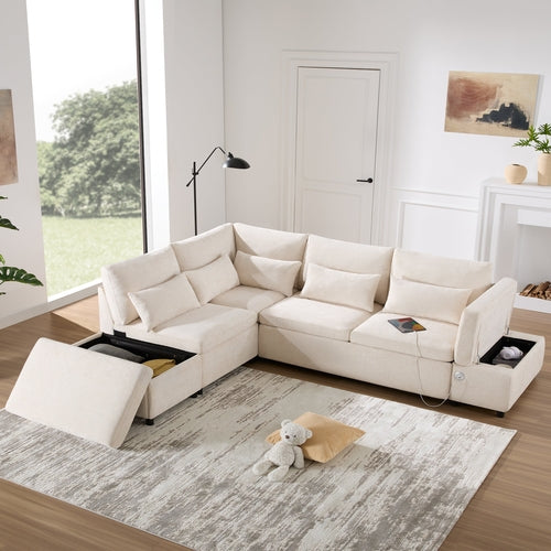 107'' Sectional Sleeper Sofa Bed with Pull Out Couch, L-shaped with