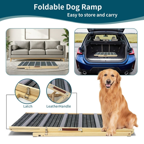 Adjustable Dog Ramp for Couch & Sofa – Solid Wood Pet Steps with 6