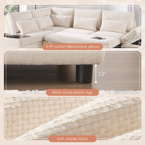 107'' Sectional Sleeper Sofa Bed with Pull Out Couch, L-shaped with