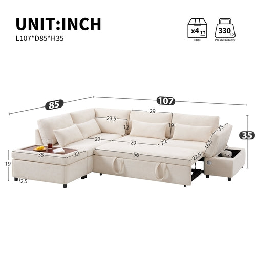 107'' Sectional Sleeper Sofa Bed with Pull Out Couch, L-shaped with