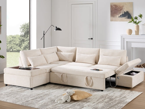 107'' Sectional Sleeper Sofa Bed with Pull Out Couch, L-shaped with