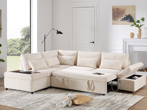 107'' Sectional Sleeper Sofa Bed with Pull Out Couch, L-shaped with