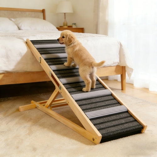 Adjustable Dog Ramp for Couch & Sofa – Solid Wood Pet Steps with 6