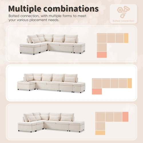 107'' Sectional Sleeper Sofa Bed with Pull Out Couch, L-shaped with