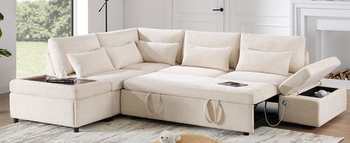 107'' Sectional Sleeper Sofa Bed with Pull Out Couch, L-shaped with