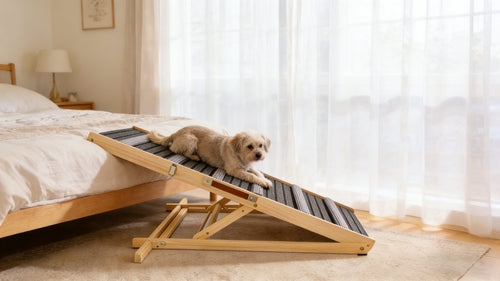 Adjustable Dog Ramp for Couch & Sofa – Solid Wood Pet Steps with 6