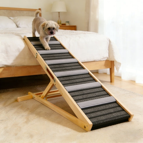 Adjustable Dog Ramp for Couch & Sofa – Solid Wood Pet Steps with 6