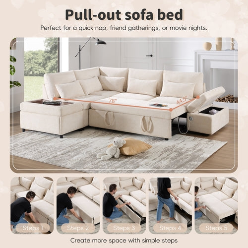 107'' Sectional Sleeper Sofa Bed with Pull Out Couch, L-shaped with