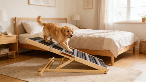 Adjustable Dog Ramp for Couch & Sofa – Solid Wood Pet Steps with 6