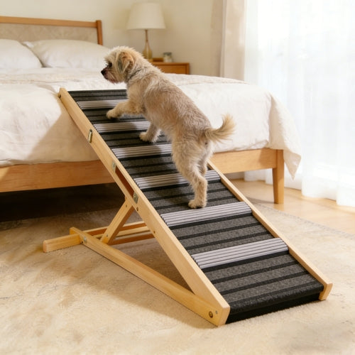Adjustable Dog Ramp for Couch & Sofa – Solid Wood Pet Steps with 6