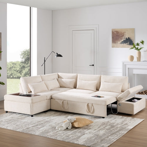 107'' Sectional Sleeper Sofa Bed with Pull Out Couch, L-shaped with