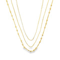 Triple Layer Chain Necklace – Gold Baguette, Box & Beaded Chains (F27A)