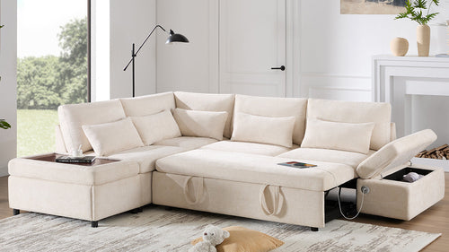 107'' Sectional Sleeper Sofa Bed with Pull Out Couch, L-shaped with