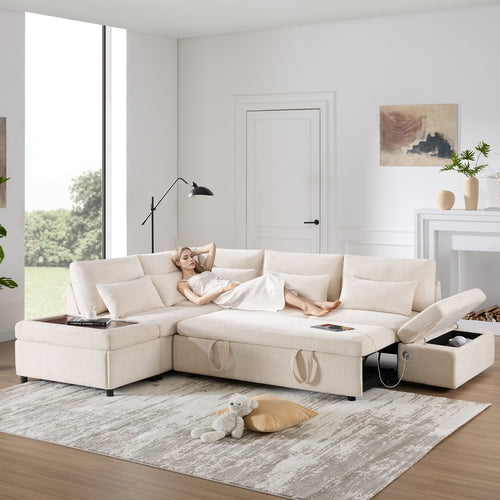 107'' Sectional Sleeper Sofa Bed with Pull Out Couch, L-shaped with
